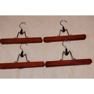 Four Wooden Pants Skirt Hangers, Smooth Finish Solid Wood Non Slip Clamp